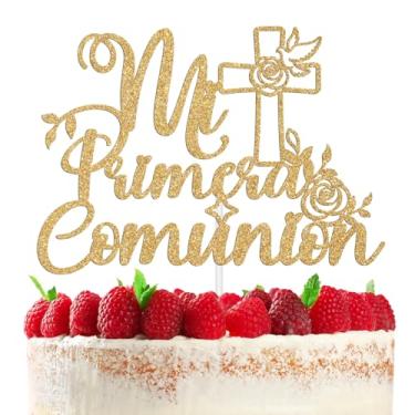 Imagem de Mi Primera Comunión Cake Topper, Spanish Cross Baptism Cake Decor, First Holy Communion, God Bless, Religious Wedding/Baby Shower/Christening/1st Birthday Party Decorations Supplies
