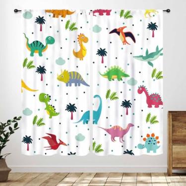 Imagem de Cortinas infantis de dinossauro, desenho animado da floresta, tema de dinossauro, para decoração de quarto de bebê, fofo, engraçado, colorido, safári, animal, arte, impressa, sala de estar, banheiro,
