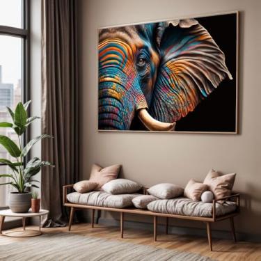 Imagem de Quadro com Moldura Sala Quarto Elefante Indiano Foco Decorativo Horizontal Grande Hall