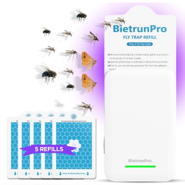 Imagem de Armadilhas para moscas em ambientes internos (1 dispositivo + 5 recargas), armadilhas para mosquitos internos, 3 em 1 UV/azul/luz amarela, apanhador de insetos voadores, matador de moscas de frutas