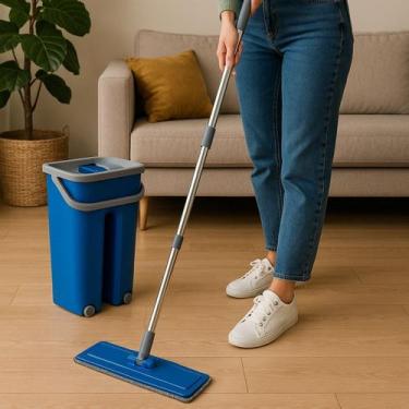 Imagem de Rodo Flat Mop E Balde Lava E Seca Com 2 Refil Sortido - CLEAN TECH
