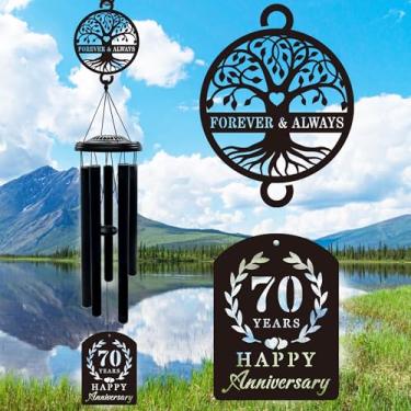 Imagem de OWFCBEI Sino De Vento 37'' Para Presente 70º Aniversário, Ideias Lembranças Bodas Ouro, Decorações Feliz Aniversário Pais, Casais, Marido, Esposa E Amigos