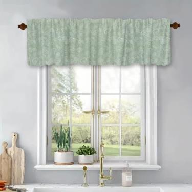 Imagem de Cortinas blecaute de folhas verdes sálvia para tratamento de janelas, cortinas de primavera, verão, plantas, cortinas curtas de cozinha, painel de topo com bolso para varão 137 x 45 cm para banheiro