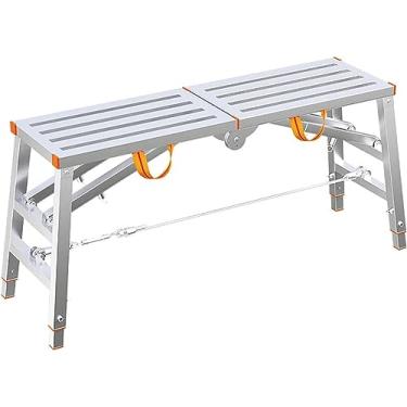 Imagem de Escada de andaime de aço multiuso portátil com plataforma de trabalho ajustável, pés antiderrapantes para trabalho de manutenção, escada dobrável de aço para equipamentos de andaimes (200 x 30 cm)