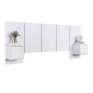 Imagem de Cabeceira para Cama de Casal Branca com Mesas de Cabeceira Zurique MDP Art In Móveis