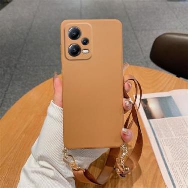 Imagem de Capa de silicone líquido com cordão para colar e alça transversal Redmi 12 para Xiaomi Redmi Note 12 11 4G 5G Note12 Pro Plus 11s, YTBGS marrom, para Redmi Note 12 Turbo
