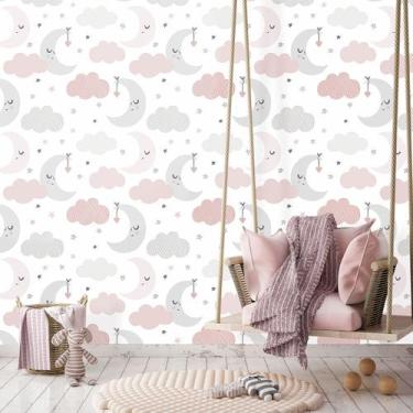 Imagem de Papel de Parede Autocolante Baby Nuvens com Lua 300 - Inove Papéis de 