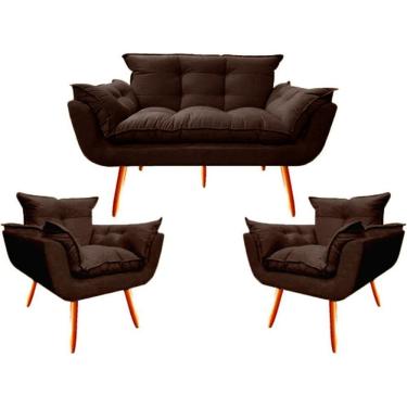 Imagem de 2 Poltronas e Namoradeira Opala Decorativa Reforçada Suede