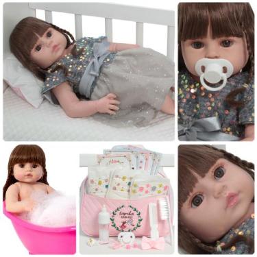 Imagem de Bebê Reborn Princesa 46cm Enxoval Completo Pode Dar Banho - Cegonha Re