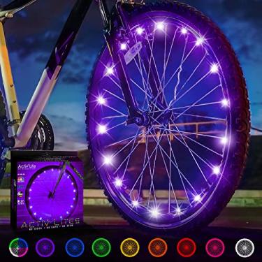 Imagem de Activ Life Luzes LED para roda de bicicleta com baterias incluídas, fique 100% mais brilhante e visível de todos os ângulos para máxima segurança e estilo (1 pacote de pneu, roxo)