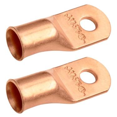 Imagem de SELTERM Rosca de 3/0 AWG 5/16" (2 peças) UL para serviço pesado, terminais de cabo de bateria, ilhós de cobre nu, conectores de terminal de anel tubular [B85]