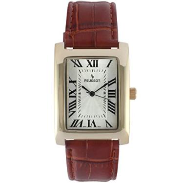 Imagem de Relógio de pulso masculino vintage Peugeot em forma de tanque banhado a ouro 14K com mo...