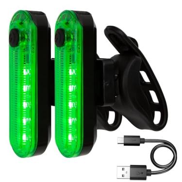 Imagem de 2 peças de luz LED verde para bicicleta, lanterna traseira recarregável por USB, lanterna traseira brilhante de segurança, 4 opções de modo de luz para adultos, homens e mulheres, estrada montanha
