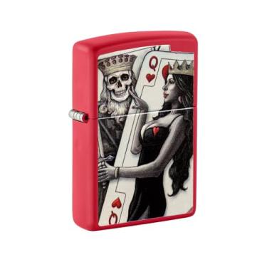 Imagem de Zippo Isqueiro de bolso vermelho fosco Skull King Queen Beauty
