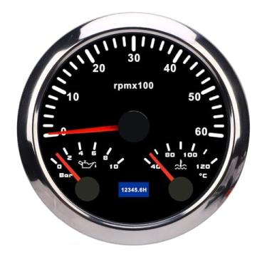 Imagem de 3 Em 1 85mm Tacômetro DC 9 a 32V 6000rpm Tacômetro 0 a 10bar Pressão do óleo 40 a 120 ℃ Temperatura água Luz de Fundo de 7 Cores para o Caminhão do Barco do (Dial preto Borte