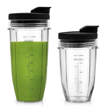 Imagem de Peças de reposição para copos de liquidificador para Ninja, copos de 680 g e 510 g com tampas para viagem, compatíveis com liquidificador Nutri Ninja Auto iQ BL450 BL454 BL456 BL480 Series (pacote com