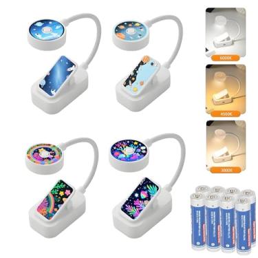 Imagem de Darlur Pacote com 4 lâmpadas de livros a granel para leitura na cama, luz de leitura de temperatura de 3 cores, brilho ajustável, clipe para ler à noite, ótimos presentes para crianças, amantes de