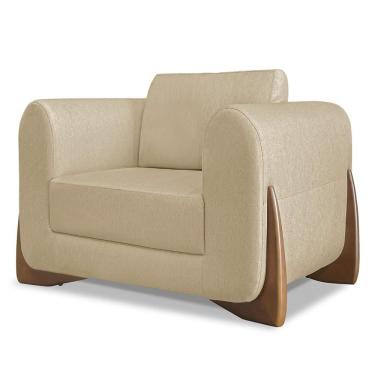 Imagem de Poltrona Para Sala Base De Madeira Izzy S06 Linho Dourado - Mpozenato