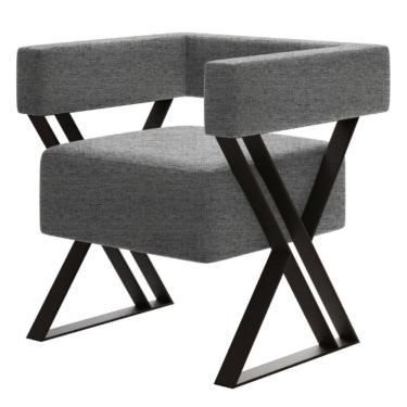 Imagem de Poltrona Decorativa Mirela Pés De Metal Estilo Industrial Linho Cinza