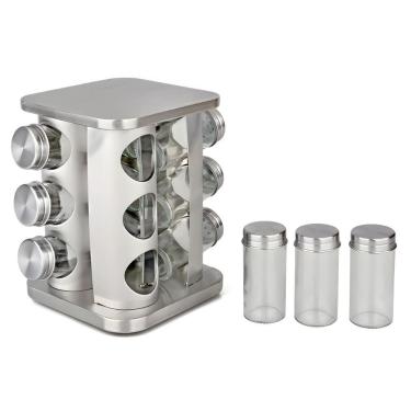 Imagem de Porta Condimentos Giratório Com 12 Potes De Vidro - Organização E Elegância
