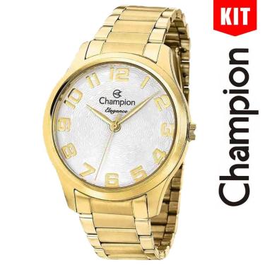 Imagem de Relógio Champion Kit Feminino Analógico Elegance Dourado Cn26064g