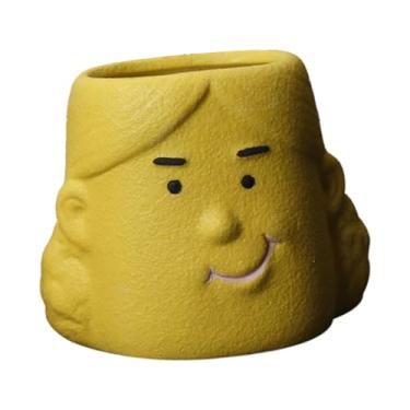 Imagem de Bothyi Vaso de cerâmica pequeno, vaso de flores engraçado com desenho animado, enfeite de mesa, de flores moderno, de plantas fofo para pátio, quarto, Menina Amarela