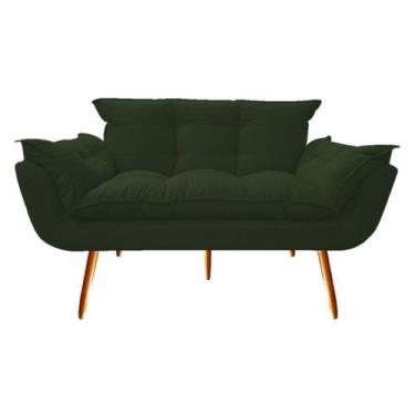 Imagem de Namoradeira Decorativa Opala Suede Verde 2 Lugares Pés Madeira Mz Deco