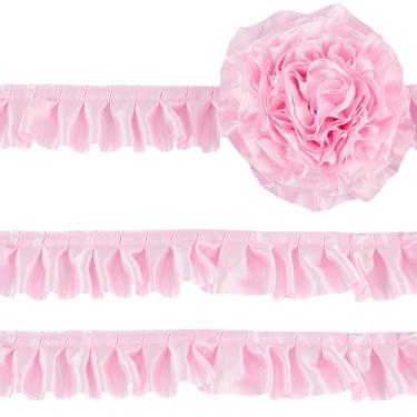 Imagem de GORGECRAFT Fita de cetim com borda de renda de 10,9 metros de largura de 3,5 cm de largura com acabamento de babados fita de tecido plissado franja de poliéster acabamento de borda de renda decoração