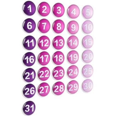 Imagem de Tellegloww Grandes números de calendário magnético, ímãs de calendário de vidro colorido para quadro branco apagável a seco, quadro branco magnético, geladeira 3,5 cm (roxo)