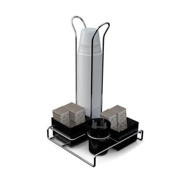 Imagem de Suporte De Mesa Para Sachê Com Porta Copos - Stolf Preto