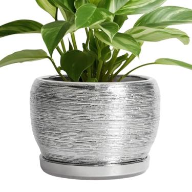 Imagem de SQOWL Vaso de cerâmica para plantas - Vaso de 20 cm com orifício de drenagem e pires, vaso redondo interno e externo, vaso de flores decorativo moderno, decoração de casa, presentes para amantes de