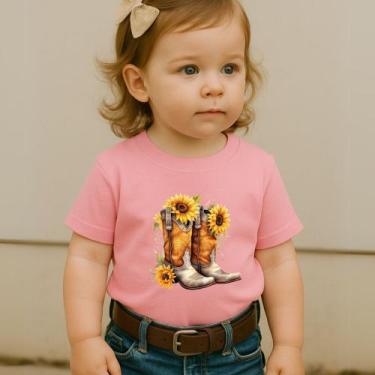 Imagem de Camiseta Blusa Infantil Estampa Botas Girassóis 027 Feminina Estilosa 