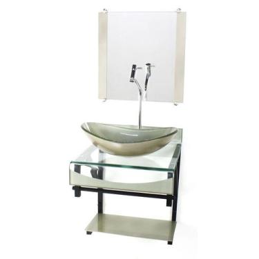 Imagem de Gabinete de vidro 40cm para banheiro curvado duplo pp cuba oval champa