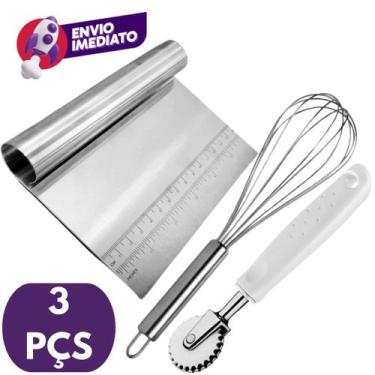 Imagem de Kit 03 Pç Espátula Reta Massa e Legumes E Carretilha Corta e Fecha Mas