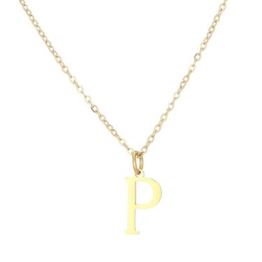 Imagem de SHE LIAN Colar com pingente personalizado com letra inicial delicada e delicada para presentes femininos, Small, Aço inoxidável, Sem Pedra Preciosa