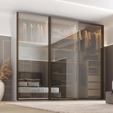 Imagem de Guarda Roupa Casal 2,73m 3 Portas de Correr Reflecta c/ LED - Mambel Q