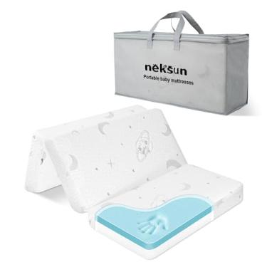 Imagem de NEKSUN Colchão Pack and Play, 96,5 cm x 66 cm Colchão de bebê dobrável com dupla face para Pack N Play, colchão dobrável de espuma viscoelástica portátil com capa jacquard respirável