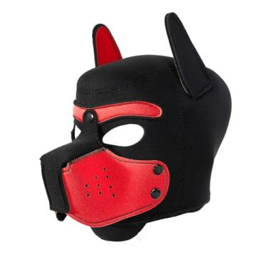 Imagem de QUYUWOWO Máscara de neoprene com capuz removível de focinheira de cachorro com orelhas (vermelha, tamanho único)