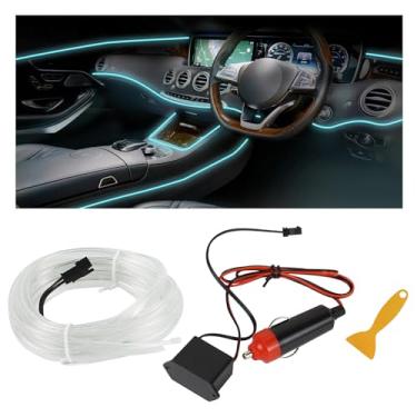 Imagem de Hbxdeco EL Wire Fita de LED para carro interior, 16,4 m RGB isqueiro neon faixa de luz automotiva, kit de iluminação ambiente de veículo eletroluminescente, acessórios de decoração de interiores para