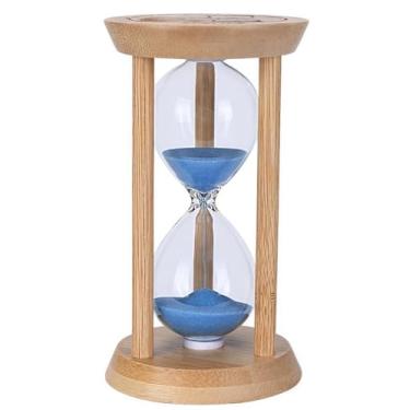 Imagem de Temporizador de areia de bambu colorido ampulheta de madeira reloj de Arena Mini relógio de areia de 25 minutos para jogos de escova de dentes, sala de aula, escritório em casa, culinária (azul + 25