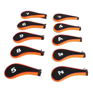 Imagem de Drfeify 10 PCS Golf Iron Head Chead Conjunto Com Zíper - Cabeças de Campo de Golfe Robustas Com Amplo Design de Abertura para Facilitar o Uso (Laranja preta)