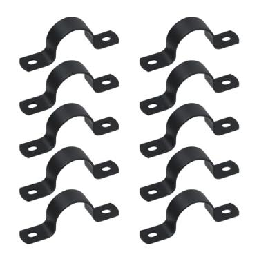 Imagem de MY MIRONEY 10 braçadeiras pretas em U para tubos de metal, grampos de tubo em forma de sela servem para tubos de diâmetro de 2,5 cm com 2 furos para cabos de conduíte