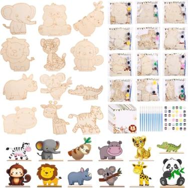 Imagem de Halloscume Conjunto de 24 kits de lembrancinhas de festa para safári, artigos de artesanato, artigos de festa, safári, selva, madeira, artesanato, mesa, centro de mesa, animais selvagens, aniversário