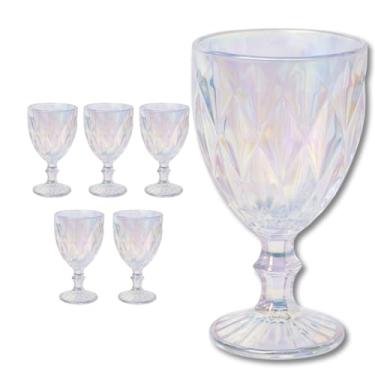 Imagem de Conjunto com 6 Taças Diamond Furta-Cor 340 ml Dona Laura – Bico de Jaca para Água, Suco e Vinho