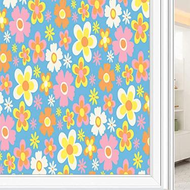 Imagem de Película de janela de privacidade de flores, textura de estilo floral, filme de vidro para sala de estar e escritório em casa, L90 x C 190 cm
