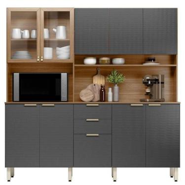 Imagem de Kit Cozinha Compacta 10 Portas 2 Gavetas Ruby Amêndola Grafito - DEMÓB