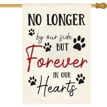 Imagem de Pet Memorial House Flag No Longer By My Side Forever in Our Heart 71 x 101 cm Impressões de patas de serapilheira de serapilheira perdida animal de estimação gato cão luto presente decoração exterior