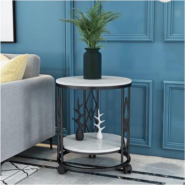 Imagem de Mesa De Centro Redonda Mesa De Centro De Mármore Para Casa, Mesa Lateral Redonda De Metal De Camada Dupla Sala De Estar Quarto Sofá De Hotel Mesa Lateral Rack De Armazenamento De, B, 50x60cm