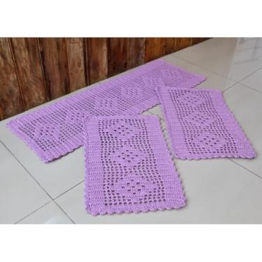 Imagem de Kit Tapete e Passadeira Cozinha Retangular 3 Peças Losango (Lilás)