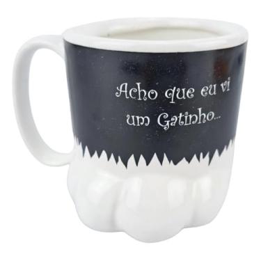 Imagem de Caneca De Porcelana 3D Formato Patinha De Gato Preta Com Frase 350ml